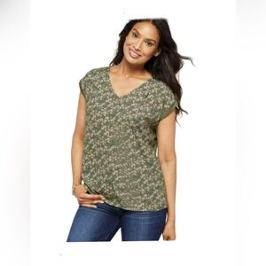 Papermoon Stitch Fix Ellie Green Floral V-Neck Top Size S Cap Sleeve